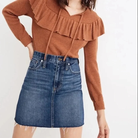 Madewell Dresses & Skirts - Madewell Denim Straight Mini Skirt Raw Hem